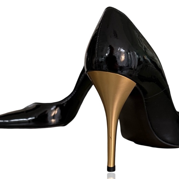 STUART WEITZMAN PATENT LEATHER D’ORSAY PUMPS W METALLIC GOLD HEELS SIZE 7 - Picture 12 of 13